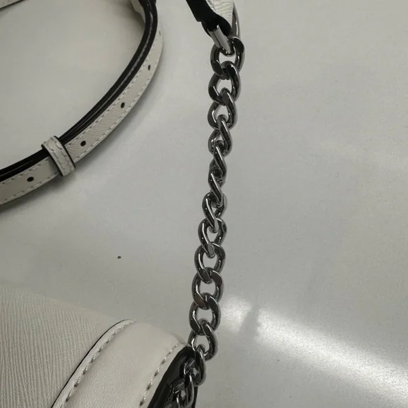 Michael Kors Jet Set Large Fulflap Chain Saffiano Leather Crossbody Bag White - Picture 5 of 9